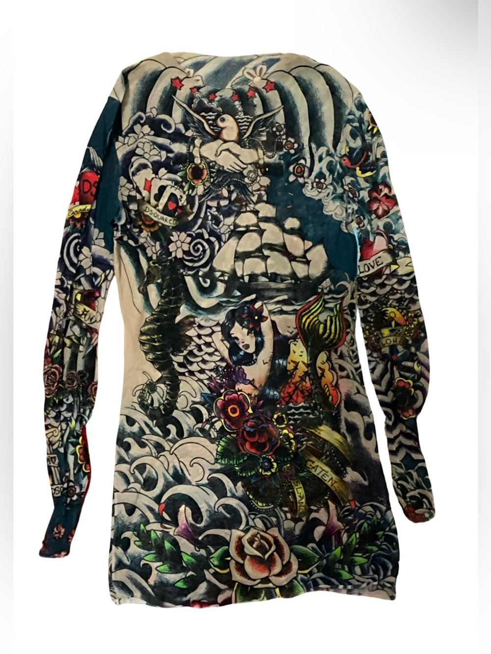 DSQUARED2 Tattoo Print Mesh Long Sleeve Shirt Men’s Top Size M Made in Italy